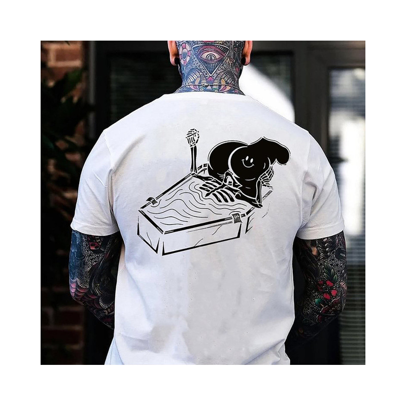 T-shirt Tête de Mort Squelette Sarcophage Smiley Modèle Blanc