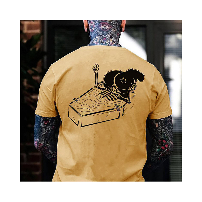 T-shirt Tête de Mort Squelette Sarcophage Smiley Modèle Jaune