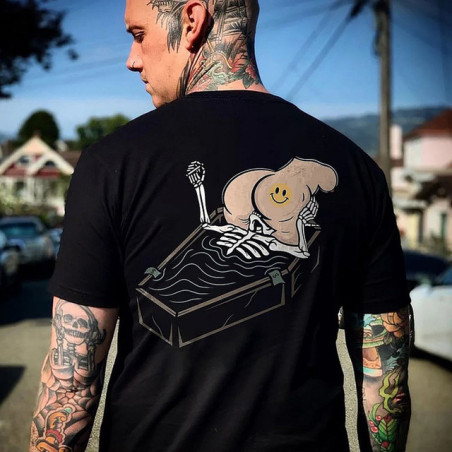 T-shirt Tête de Mort Squelette Sarcophage Smiley Modèle Noir
