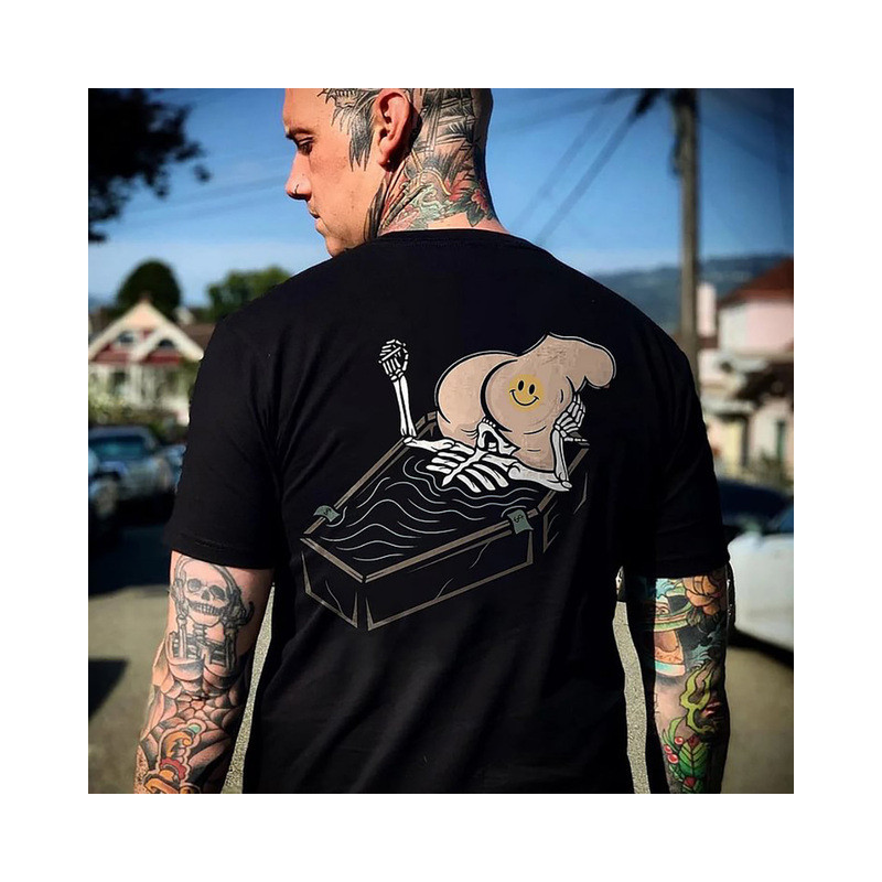 T-shirt Tête de Mort Squelette Sarcophage Smiley Modèle Noir