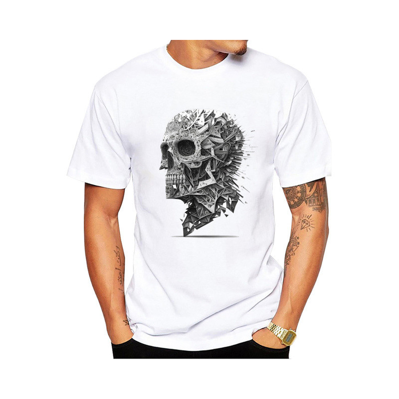 T-shirt Tête de Mort Skull Géométrique Crâne d'Éclats Couleur Blanc