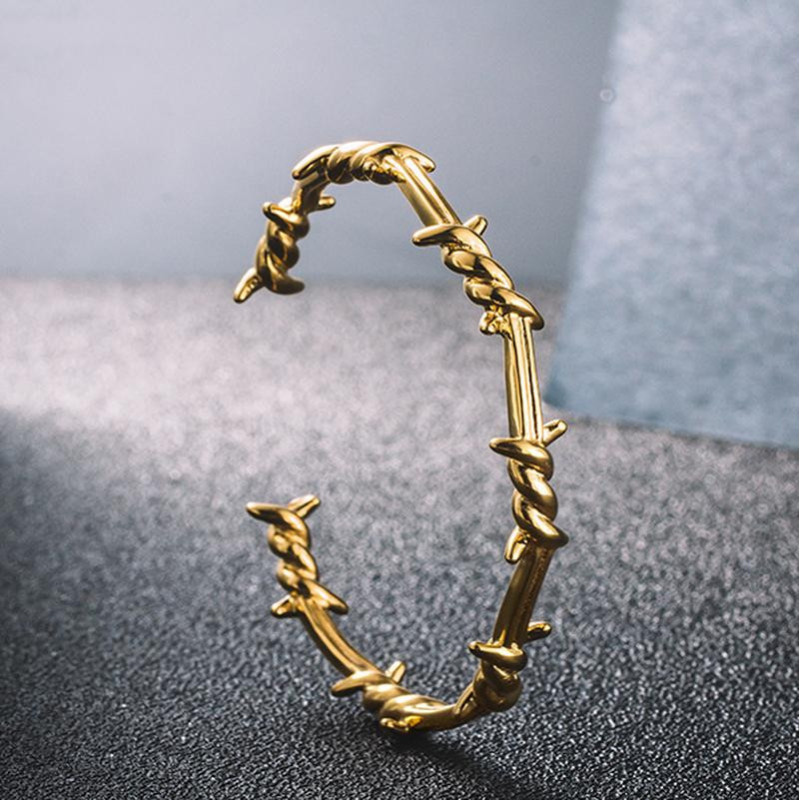 Bracelet Punk Rock bracelet ouvert en fil de fer barbelé Modele Or