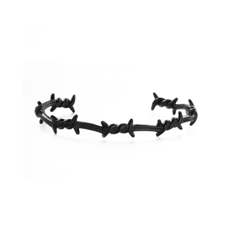 Bracelet Punk Rock bracelet ouvert en fil de fer barbelé Modele 4 Couleur Noir