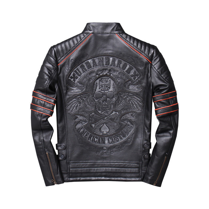 Veste Tête de Mort Cuir Véritable Biker Urban Baron American Custom Cuir Noir