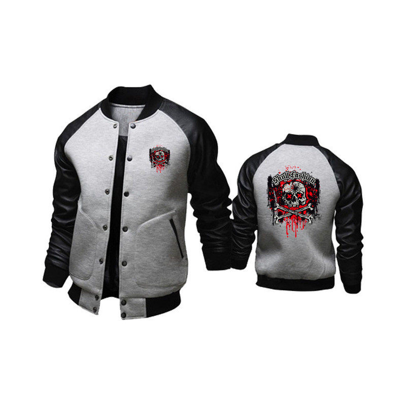 Veste Tête de Mort Crâne Skull Fashion en Style Varsity Couleur Gris