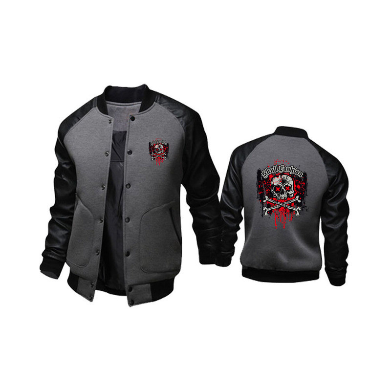 Veste Tête de Mort Crâne Skull Fashion en Style Varsity Couleur Gris Foncé