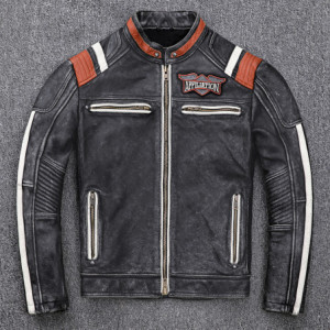 Vue Devant Veste Cuir Tête de Mort Skull Biker "Esprit Custom Américain"