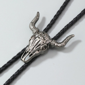 Bolo Tie Cravate Tête de Mort Taureau Longhorn couleur noir