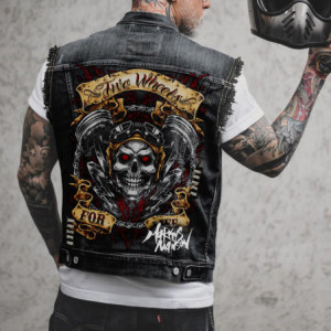 Sur Veste Tête de Mort en Jeans Denim Biker "Hell Riders: Ride or Die"