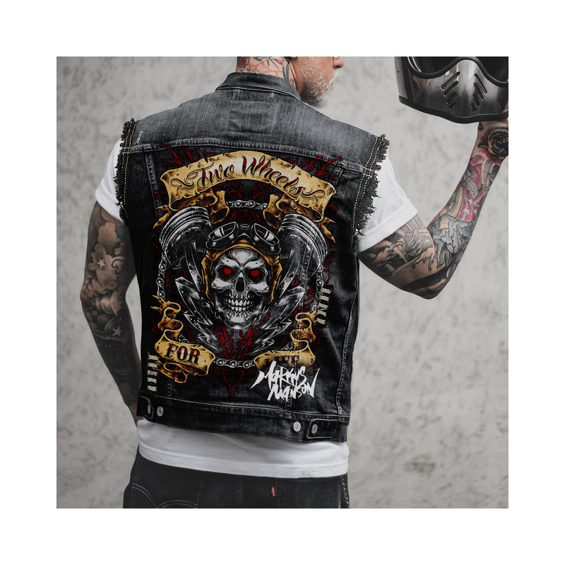 Sur Veste Tête de Mort en Jeans Denim Biker "Hell Riders: Ride or Die"