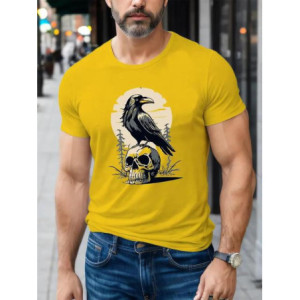 T-shirt Homme Corbeau et Crâne Couleur Jaune