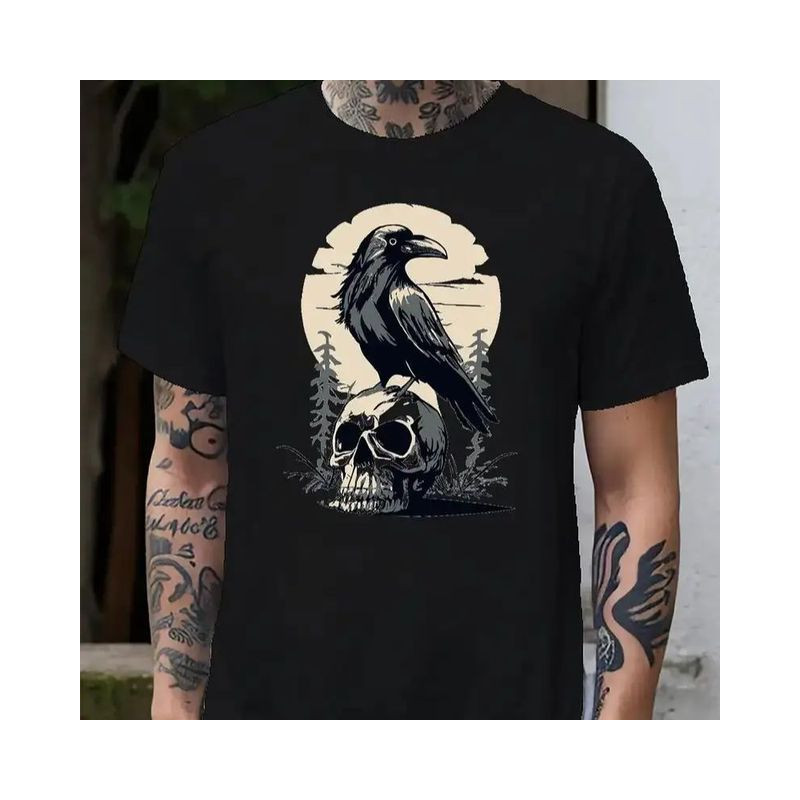 T-shirt Homme Corbeau et Crâne Couleur Noir