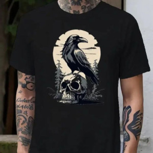 T-shirt Homme Corbeau et Crâne Couleur Noir