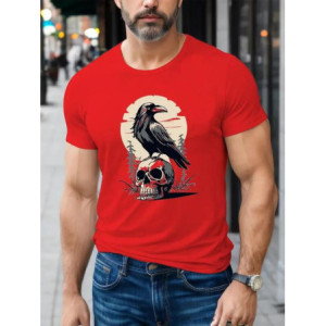 T-shirt Homme Corbeau et Crâne Couleur Rouge