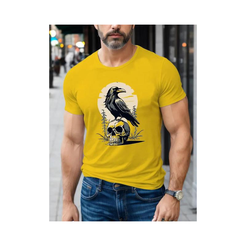 T-shirt Homme Corbeau et Crâne Couleur Jaune