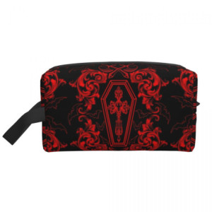 Trousse de Toilette Tête de Mort Gothique Noir et Rouge