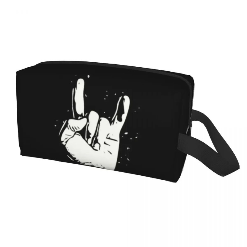 Trousse De Toilette Voyage Motif Rock Tête De Mort Et Guitare - Tissu Oxford 600D, 25x16x12 Cm