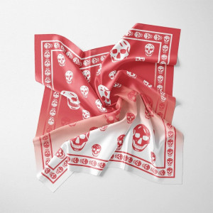 Foulard Tête de Mort en Mousseline de Soie - Dégradé de Rouge - 74x74