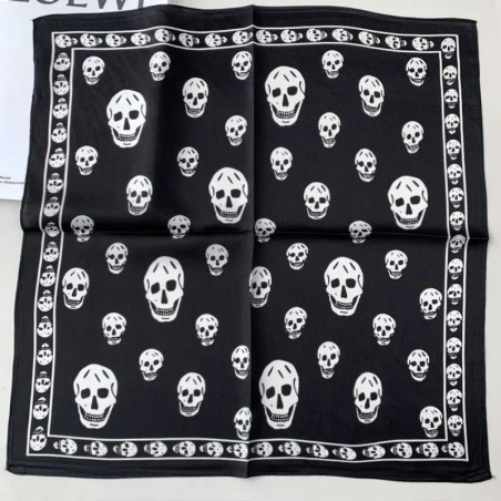 Carré Motif Tête de Mort 53x53cm  - en Soie Naturelle ! Noir