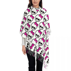 Écharpe Châle Tête de Mort Girly Pashmina Crâne Noeux Rose