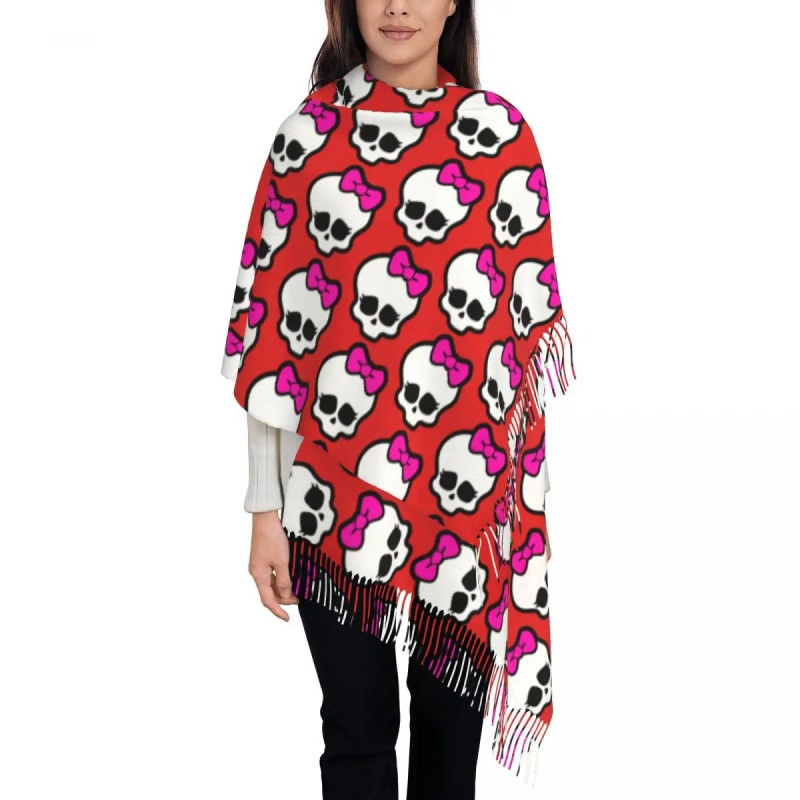 Écharpe Châle Tête de Mort Girly Pashmina Crâne Noeux rouge