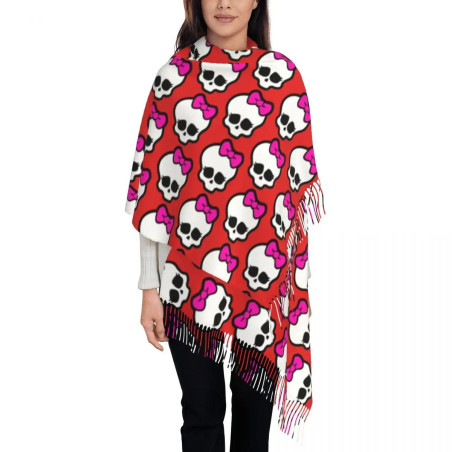 Écharpe Châle Tête de Mort Girly Pashmina Crâne Noeux rouge