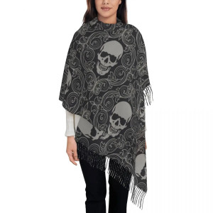 Écharpe Tête de Mort Pashmina Crâne Gothique Chic - 72x197cm