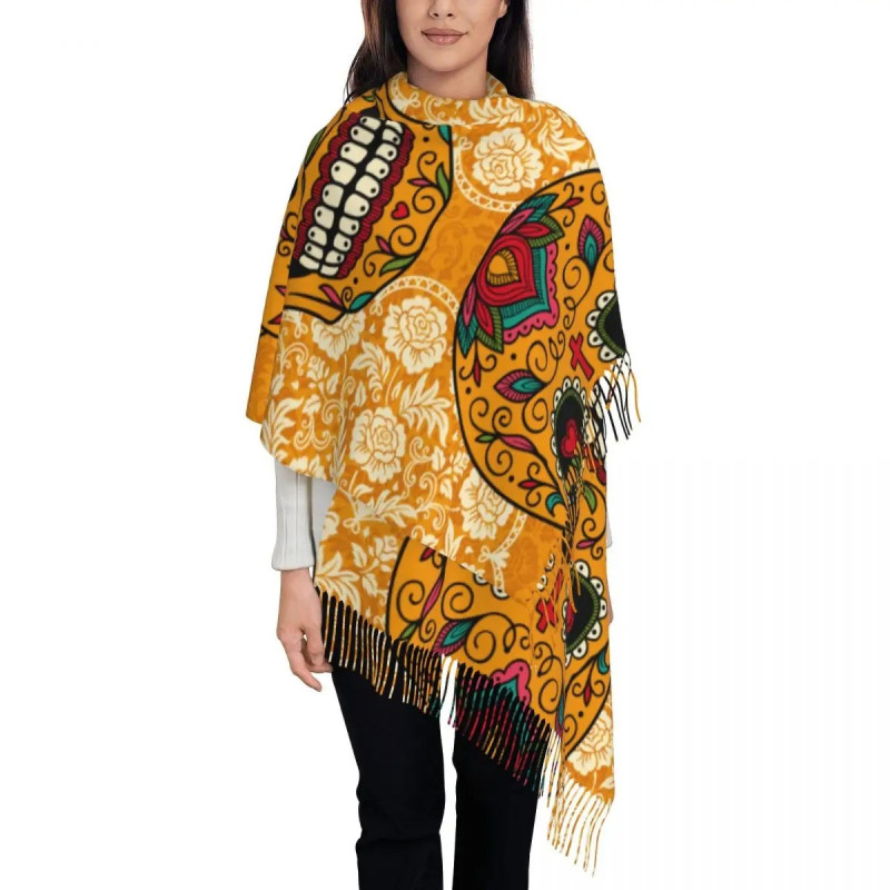 Écharpe Tête de Mort Pashmina Crâne Mexicain - 72x197cm