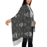 Détails Écharpe Tête de Mort Pashmina Crâne Gothique Chic à franges - 72x197cm