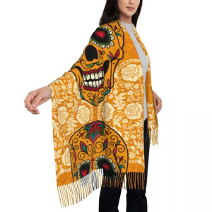 Magnifique Écharpe Tête de Mort Pashmina Crâne Mexicain - 72x197cm