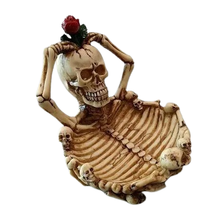 Cendrier Rond Tête de Mort Squelette et Rose