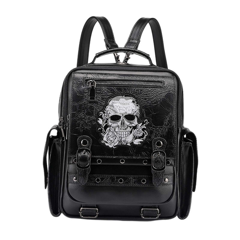 Sac à Dos Rigide Tête de Mort à Motif Skull Floral brodé