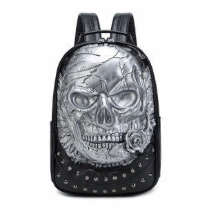Grand Sac à Dos Tête de Mort  à Motif Grand Crâne Goth à la Rose Argent