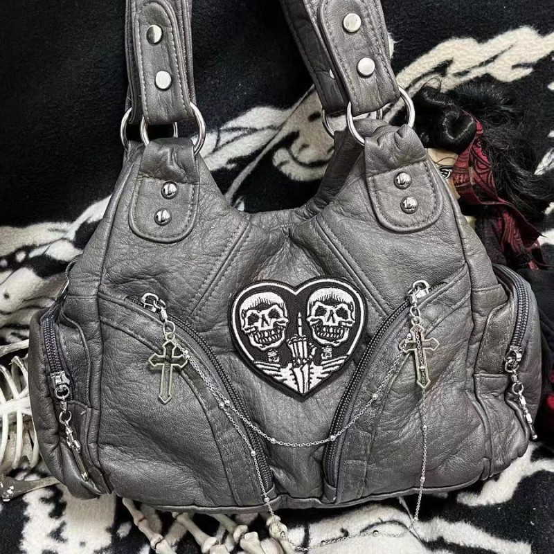 Sac à Main Souple Tête de Mort Punk Rock Couple Squelette et Croix