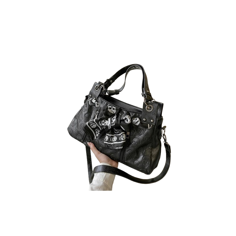 Sac à Main Tête de Mort avec multiples motifs Skull et Foulard Tête de Mort