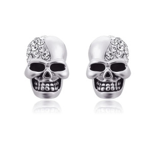 Boucles d'Oreilles Tête de Mort Strass - Couleur Argent