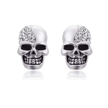 Boucles d'Oreilles Tête de Mort Strass - Couleur Argent
