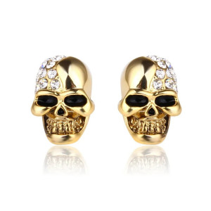 Boucles d'Oreilles Tête de Mort Strass - Couleur Or