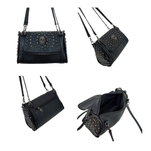 Sac à Main Gothique Noir avec Crâne en Strass et Rivets - Style Unique