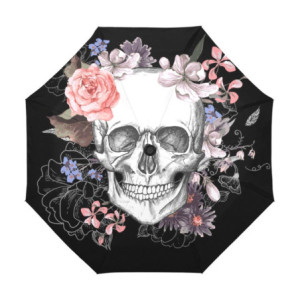 avant Parapluie Tête de Mort Parapluie Pliable Skull Floral