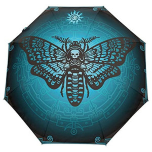 Parapluie Tête de Mort Parapluie Pliable Gothique Papillon de Nuit