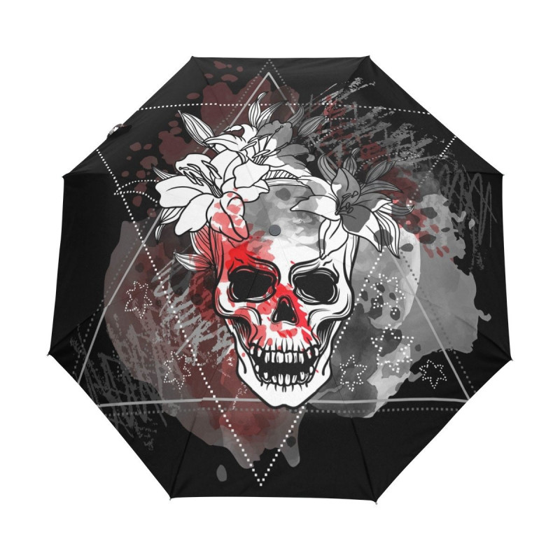 Parapluie Tête de Mort Grand Skull et Fleurs