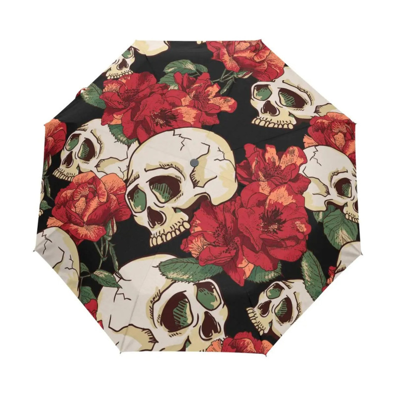 Parapluie Tête de Mort Skulls félés et Fleurs