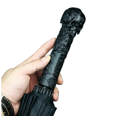 Parapluie Tête de Mort Paraplui droit sculpté Crâne Vintage