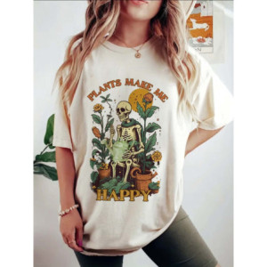 T-shirt Tête de Mort "Plants make Me Happy"