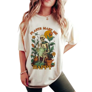 T-shirt Tête de Mort "Plants make Me Happy"