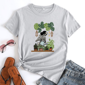 T-shirt Tête de Mort Jardinière Jardin Botanique Gris Clair