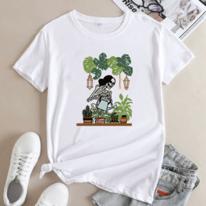 T-shirt Tête de Mort Jardinière Jardin Botanique Blanc