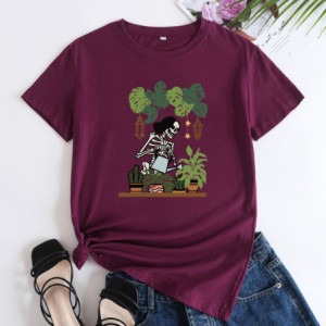 T-shirt Tête de Mort Jardinière Jardin Botanique Violet