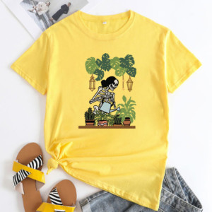 T-shirt Tête de Mort Jardinière Jardin Botanique Jaune